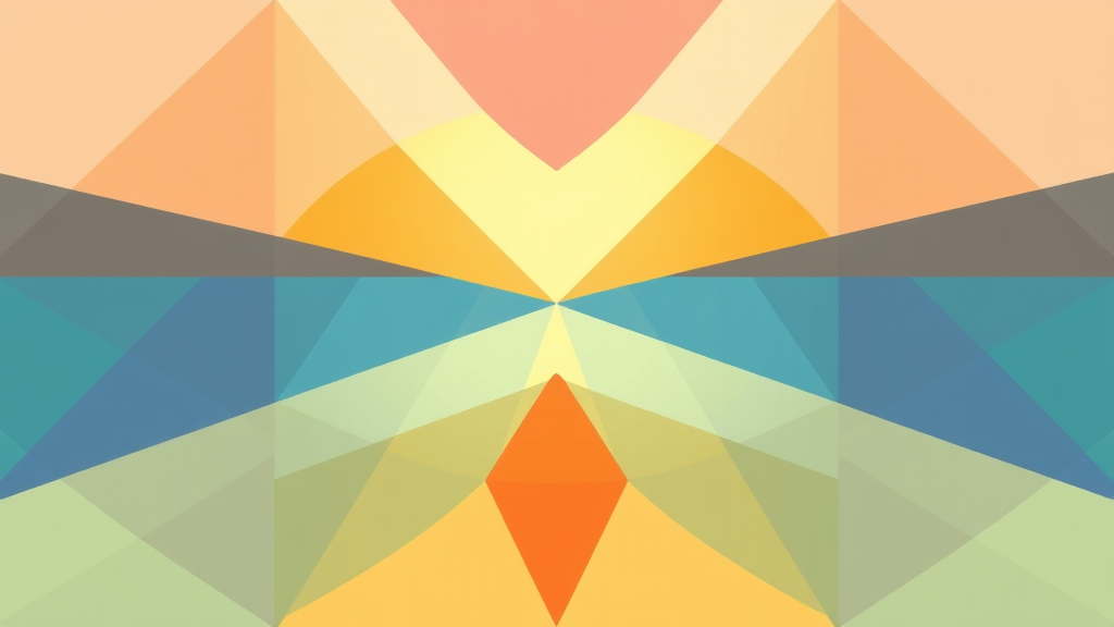 Abstract geometric shapes in calming colors representing balance and alignment in perfect symmetry, no text, no words, no letters