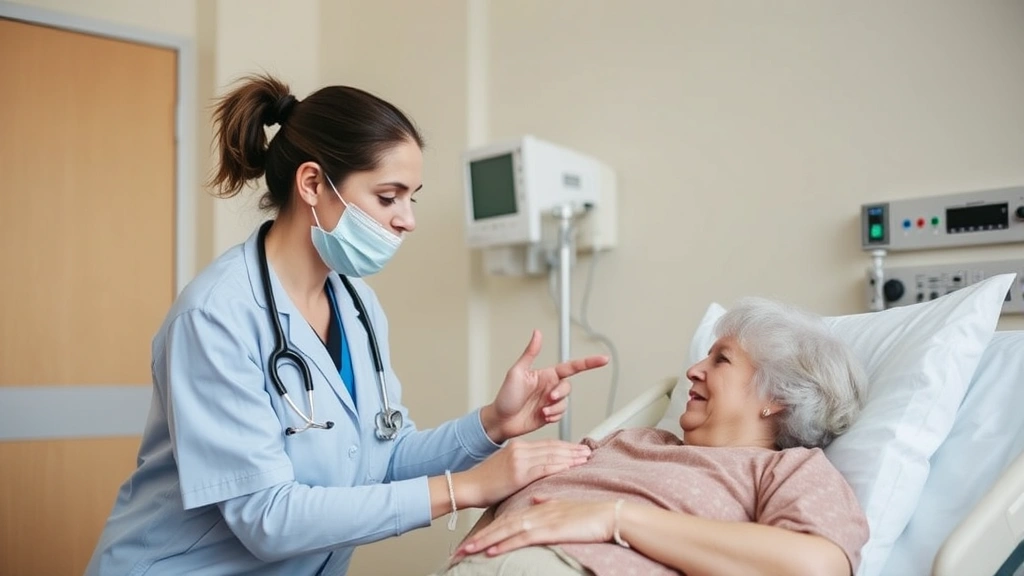 A behavioral health technician providing supportive care to a patient in a psychiatric hospital setting, demonstrating compassion and professional engagement