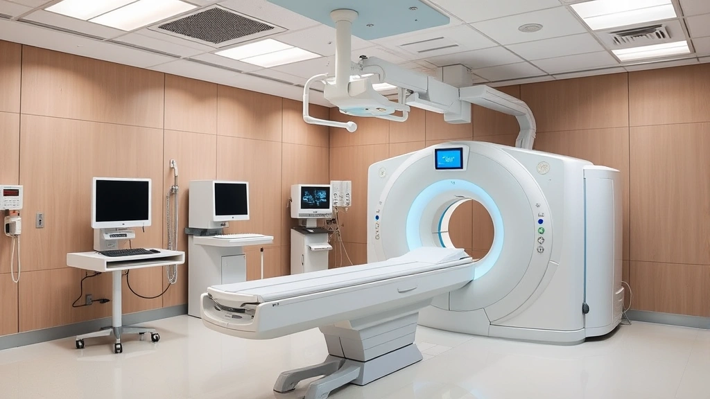 Advanced medical imaging equipment in diagnostic center, MRI or CT scanner in professional healthcare facility, modern diagnostic technology, clean clinical space