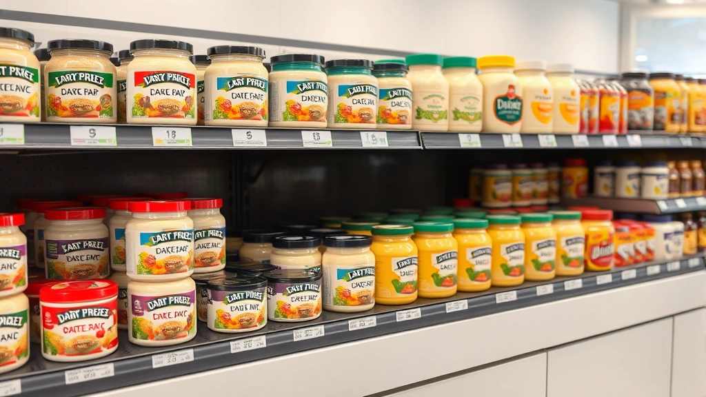 Organized shelf display of multiple dairy spread varieties showing different colors and textures, clean modern health food store setting with neutral lighting