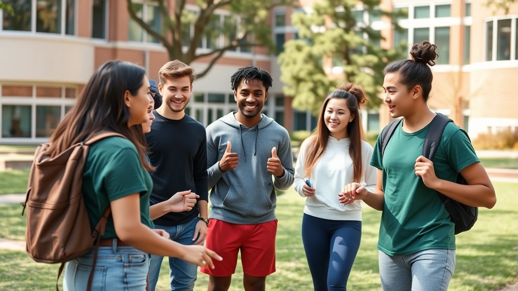 Group of college students participating in a wellness workshop or fitness activity outdoors on campus, diverse group engaged in healthy lifestyle activity