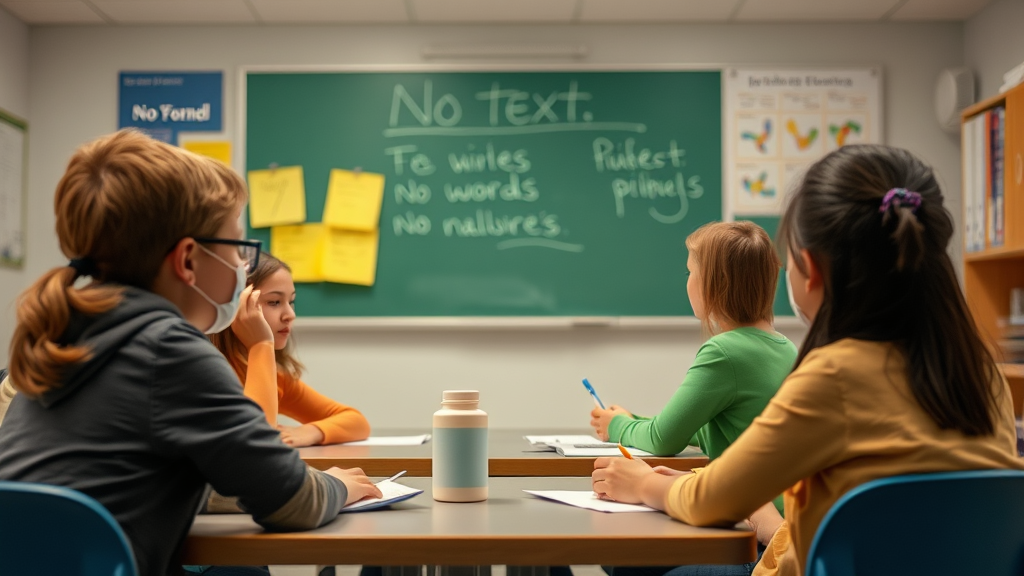 Educator teaching students safety protocols in classroom setting, engaging atmosphere, no text no words no letters