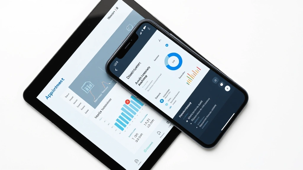 Smartphone and tablet displaying healthcare dashboard with charts and appointment calendar, flat lay composition, minimalist design aesthetic
