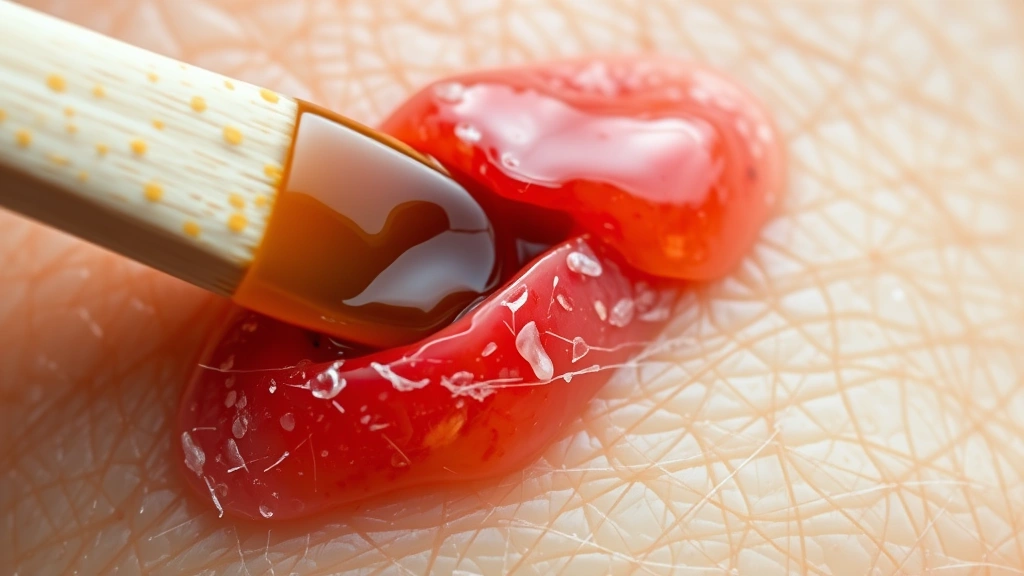 Close-up of a healing wound with manuka honey applied, showing healthy tissue regeneration and clean, protected skin without visible infection