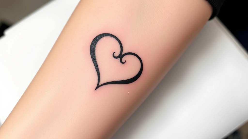 Infinity symbol intertwined with heart shape tattoo on forearm, elegant line work, clean professional appearance
