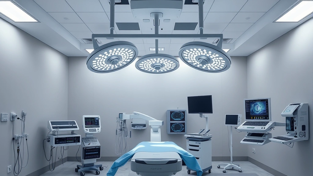 State-of-the-art operating room with surgical lights, monitors, and advanced medical equipment ready for procedures
