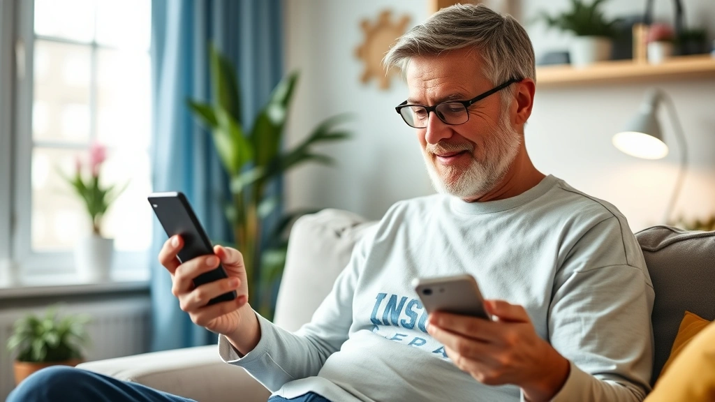 Diverse patient using smartphone at home to manage appointments and medical records with comfortable home environment