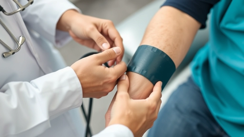 Close-up of hands during blood pressure measurement between healthcare provider and patient, clinical setting, professional care moment