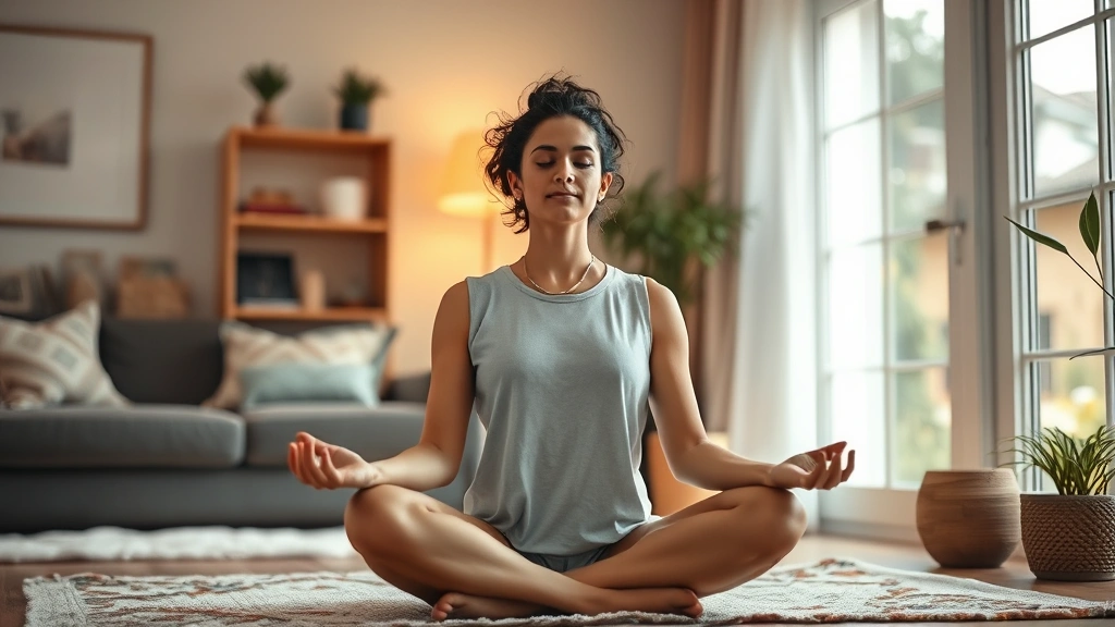 A person meditating peacefully in a comfortable home setting with soft natural light, representing self-love and inner wellness