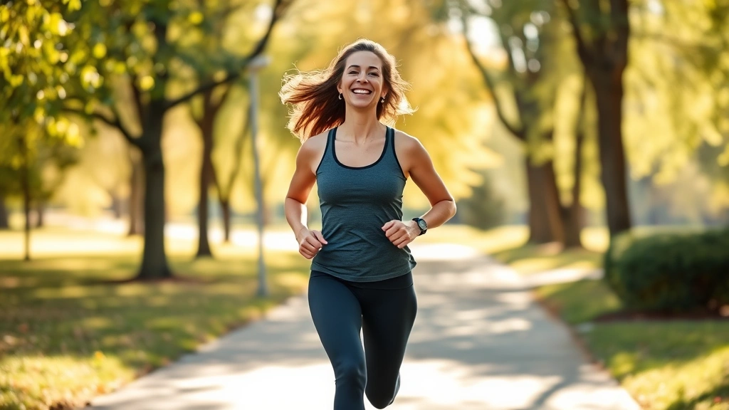 Person exercising outdoors, jogging through park in morning light, smiling with energy and vitality, representing healthy alternative coping mechanisms and physical wellness