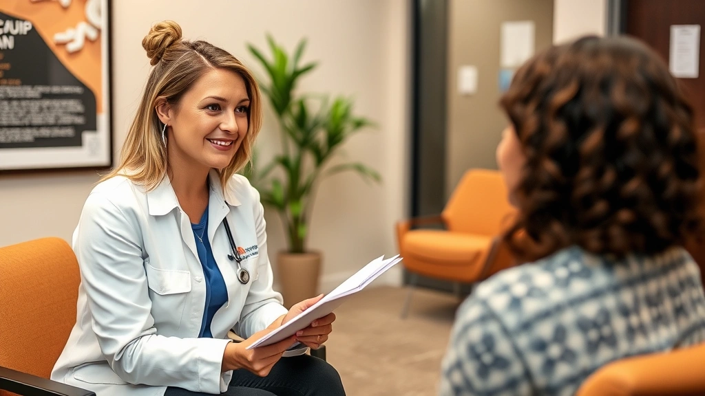 Confident certified BHT conducting patient intake assessment in welcoming mental health clinic, documentation and active listening, professional yet approachable demeanor