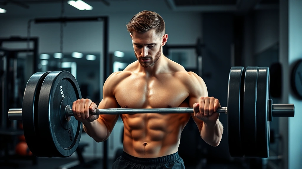 Athletic male in modern gym performing heavy deadlift with perfect form, focused expression, professional fitness environment with minimal background clutter