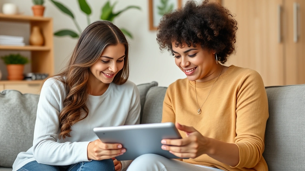 Health coach and client reviewing personalized wellness plan together on tablet during virtual session, supportive and encouraging interaction