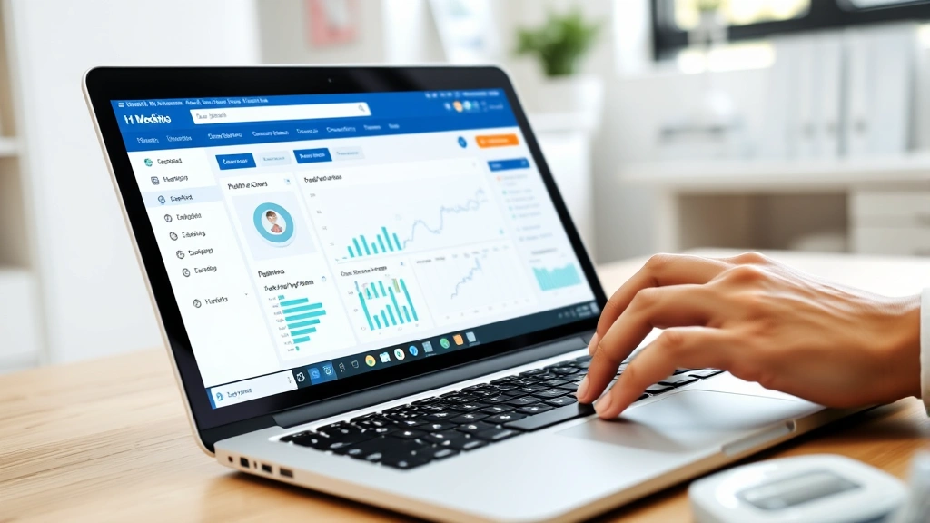 Close-up of hands typing on laptop keyboard showing health portal dashboard interface with patient charts and appointment calendar visible, professional medical office background, natural daylight