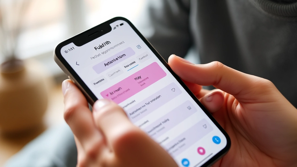 Close-up of smartphone displaying medical appointment calendar and health information, hands holding phone with patient portal interface visible, contemporary lifestyle setting