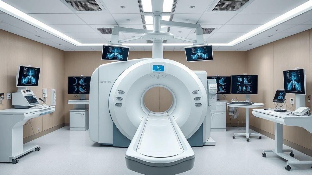 Advanced medical imaging center with MRI machine, CT scanner, and ultrasound equipment in state-of-the-art diagnostic imaging department with professional radiology technicians