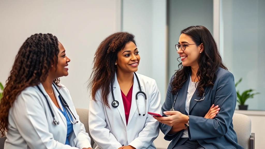 Diverse professional healthcare team in clinical setting, therapists and psychiatrists collaborating, compassionate expressions, evidence-based care environment