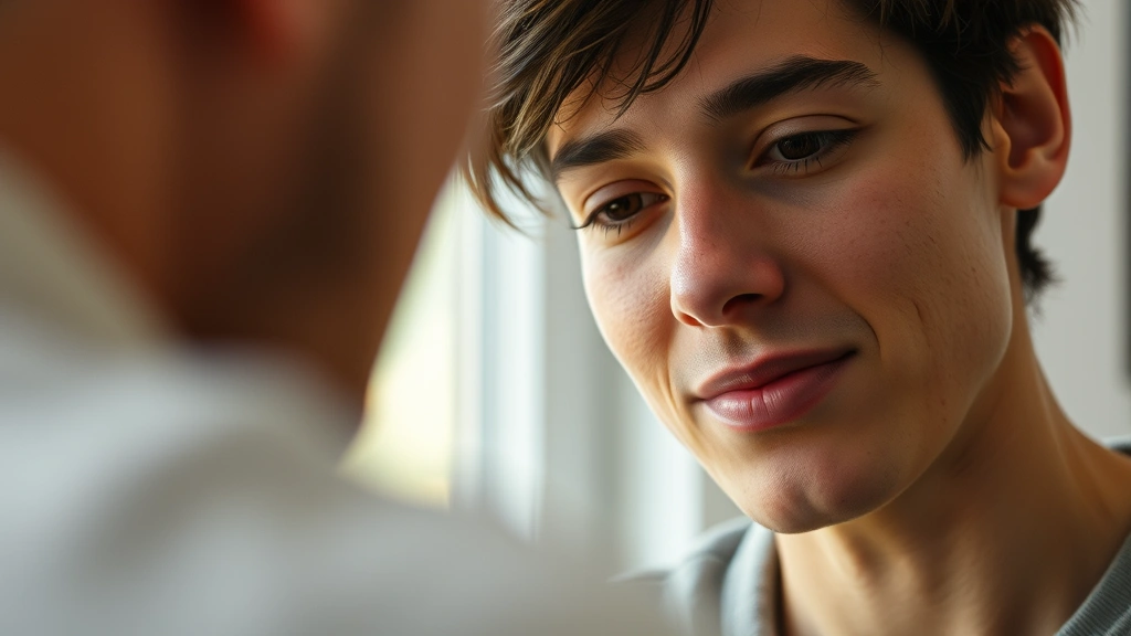 Close-up of a person's face showing genuine empathy during a one-on-one conversation, soft afternoon light through window, authentic human connection moment