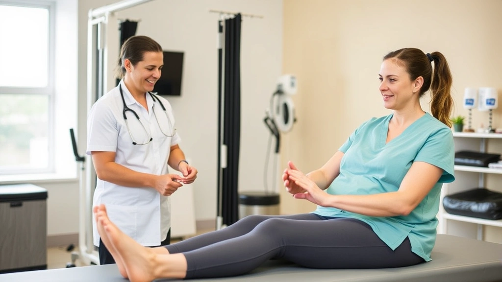 Patient in physical therapy session with licensed therapist, rehabilitation exercises using modern equipment, supportive healthcare environment, patient progress and recovery focus, wellness-centered care setting
