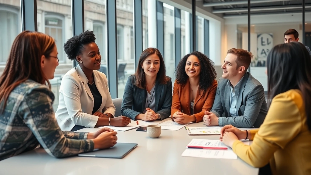Group of public health professionals from different backgrounds meeting in conference room discussing community health initiatives, diverse team, engaged discussion, professional environment, modern office space with windows