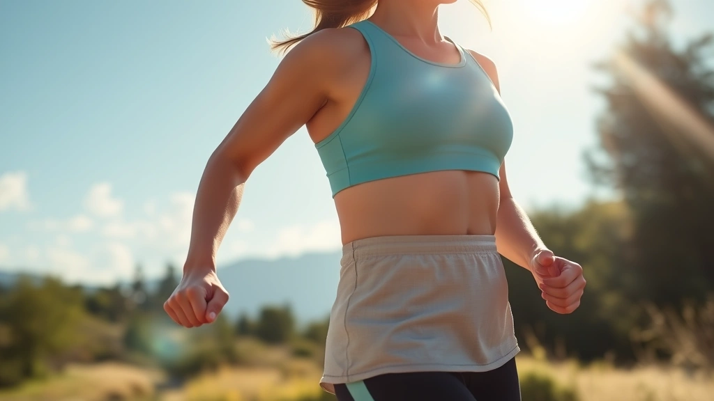 Active person jogging outdoors in morning sunshine, fit healthy appearance, wearable fitness tracker visible, scenic natural background, energetic positive mood, wellness lifestyle imagery