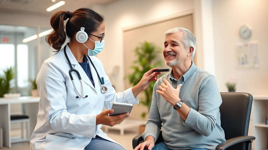 Professional healthcare provider conducting a wellness screening with a patient in a modern clinic, both appearing engaged and supportive