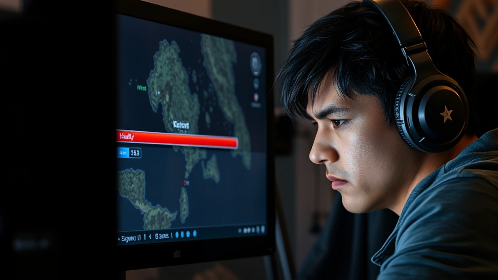 Split-screen showing osu! game interface with health bar depleting rapidly, player's focused face reflected in monitor, tension visible in gaming posture during difficult map attempt